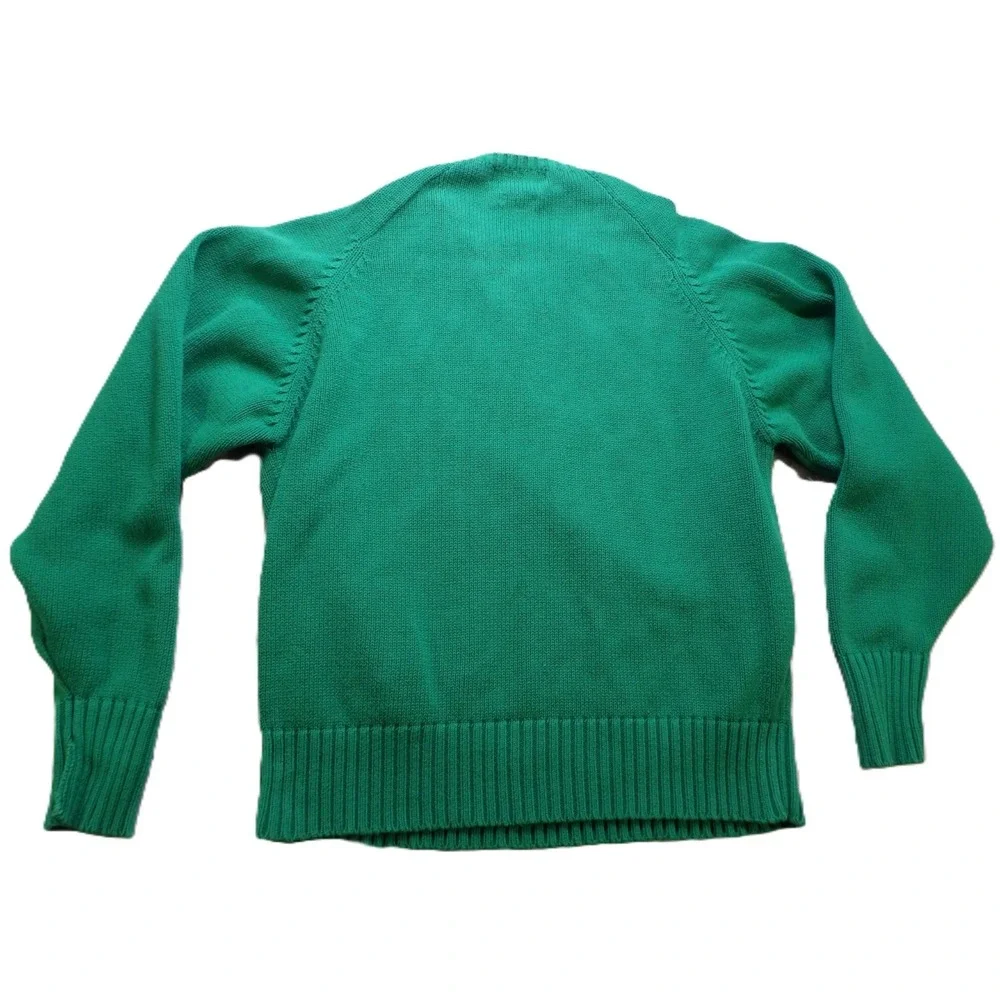 VTG Polo Ralph Lauren Crewneck Sweater Heavy Cotton Knit Men Large Green Pony 90